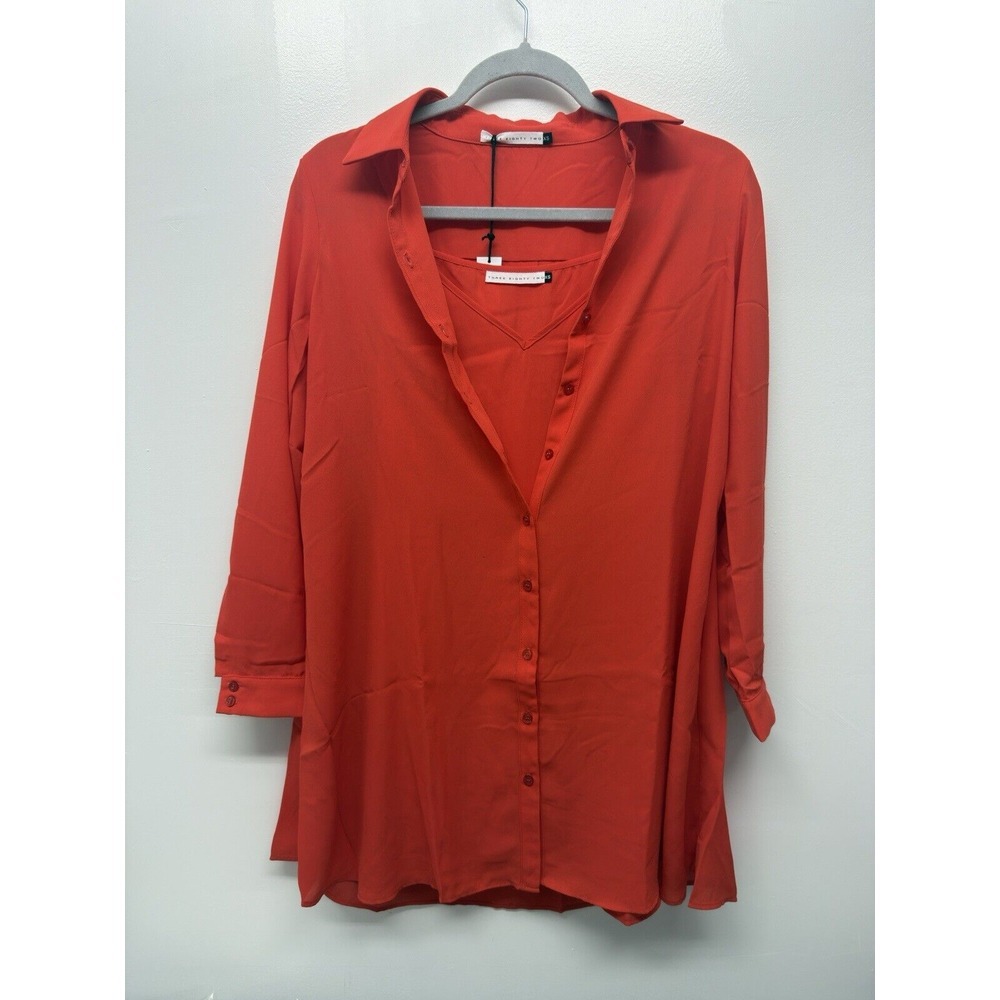 Revolve Three Eighty Two Red 2 Piece Set Button Up And Slip Dress XS‎ #31
